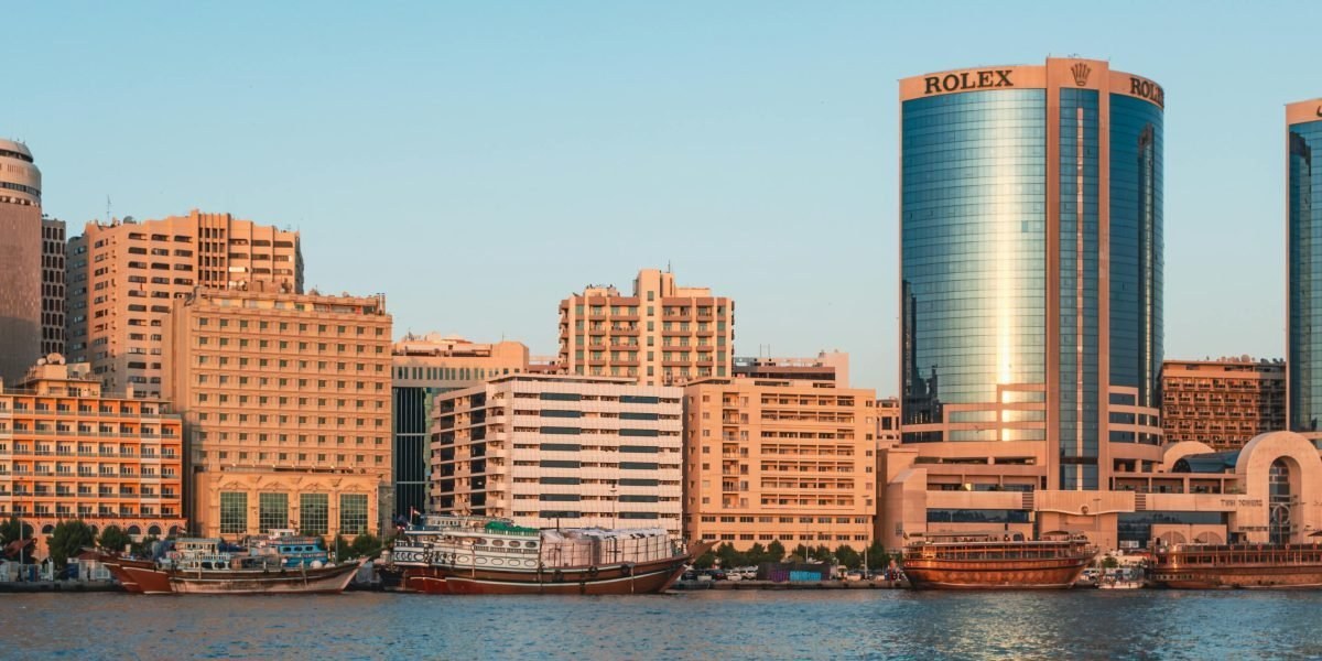 Panoramic view of Dubai real estate and waterfront skyline