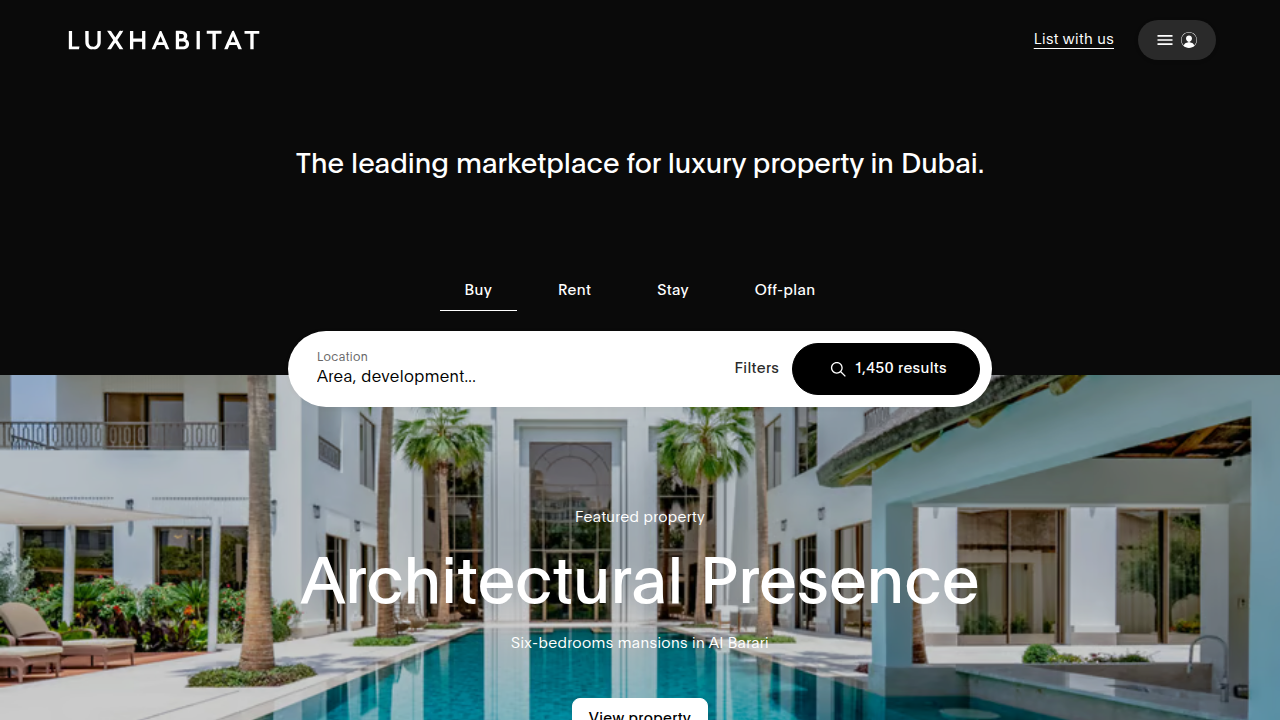 Premier real estate agency website known for luxury property insights and listings in Dubai's market.