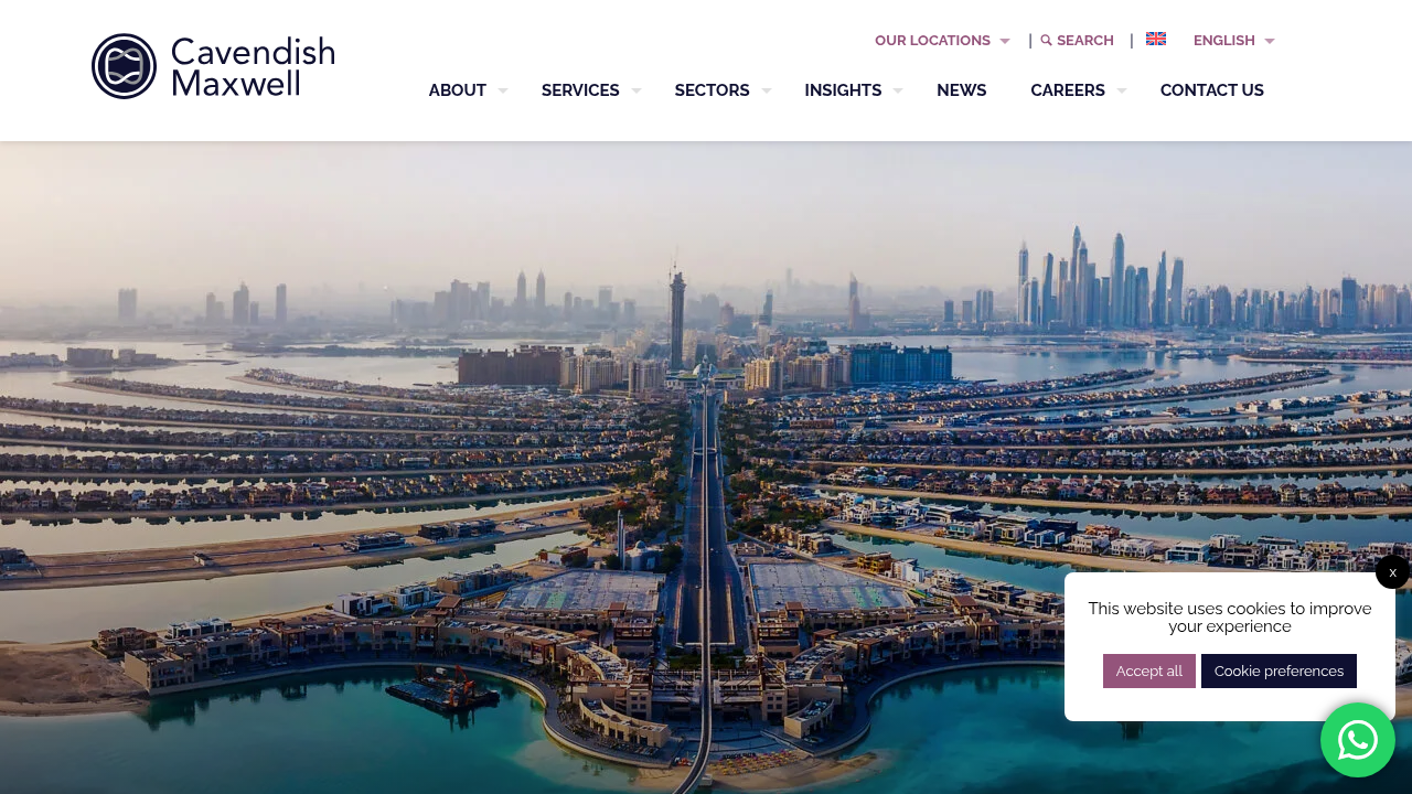 Screenshot of Cavendish Maxwell homepage, offering real estate consultancy services and market performance reports.