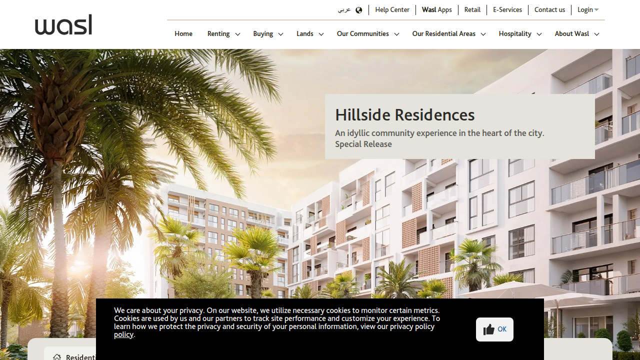 The homepage of Wasl Properties, a key partner to DREC in developing Dubai's real estate portfolio.