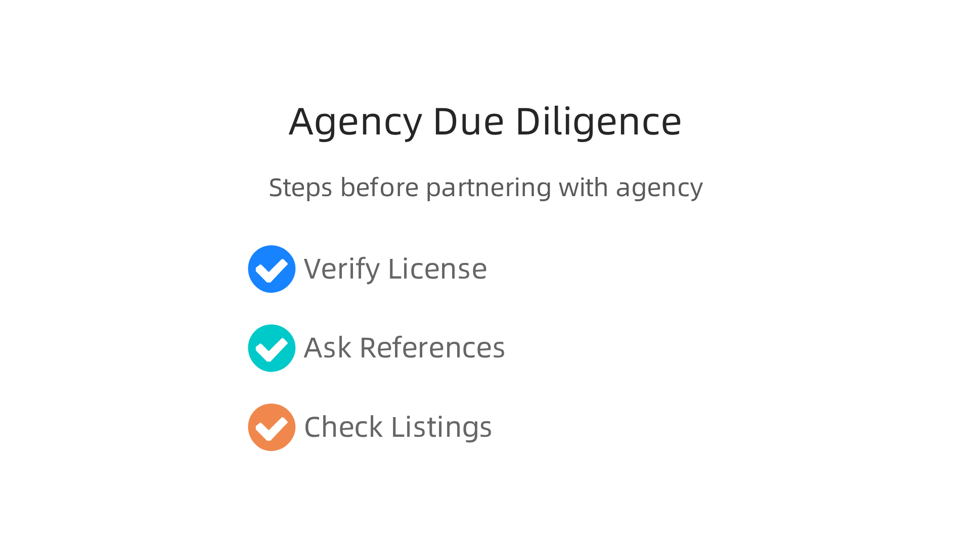 An infographic outlining crucial steps for conducting due diligence before partnering with a real estate agency in Dubai, ensuring a secure investment.