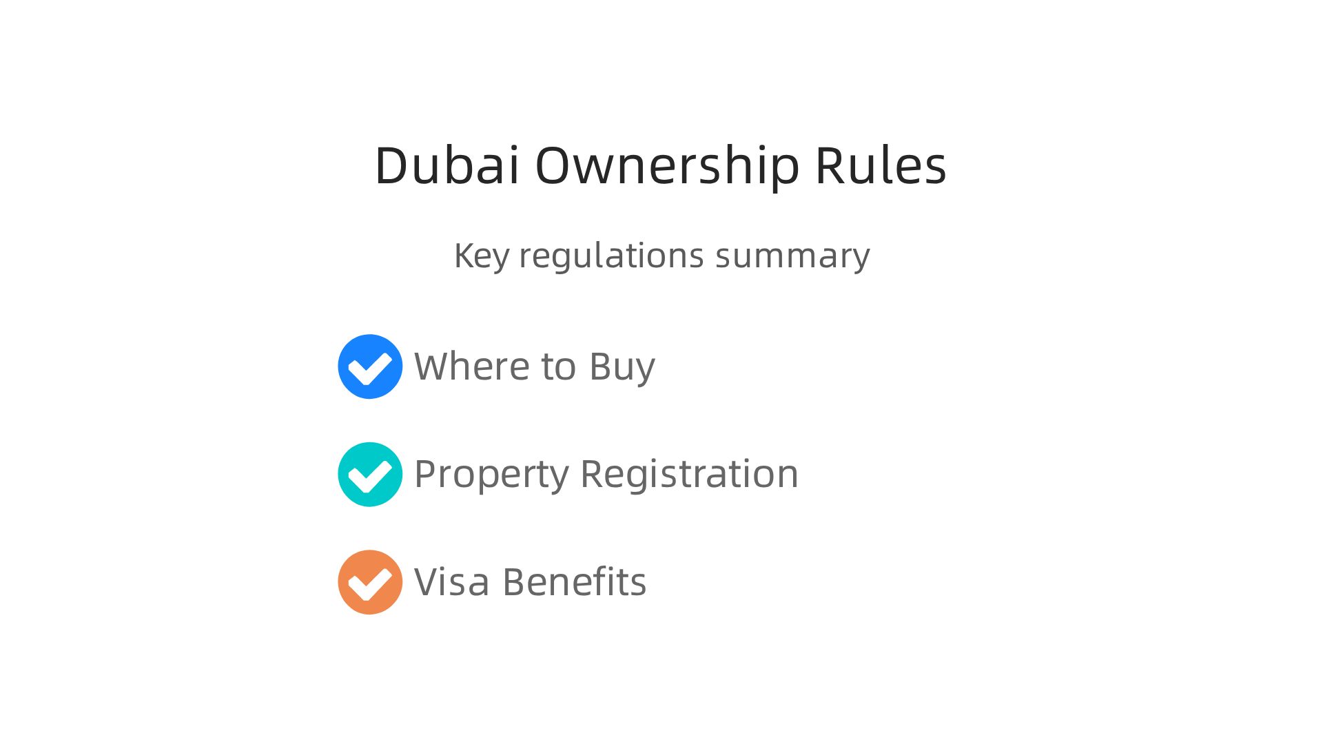 An infographic summarizing the key regulations for property ownership in Dubai, particularly for foreign investors.