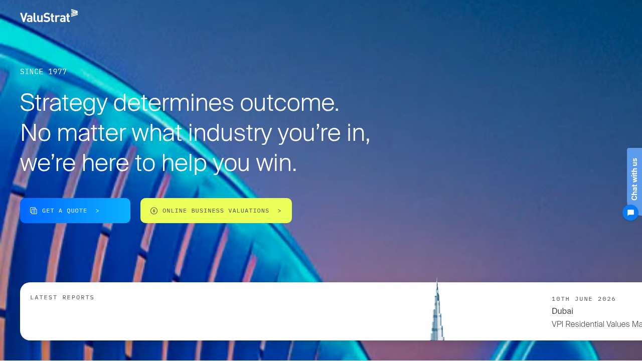 Screenshot of ValuStrat's website, known for its real estate market research and outlooks in Dubai.