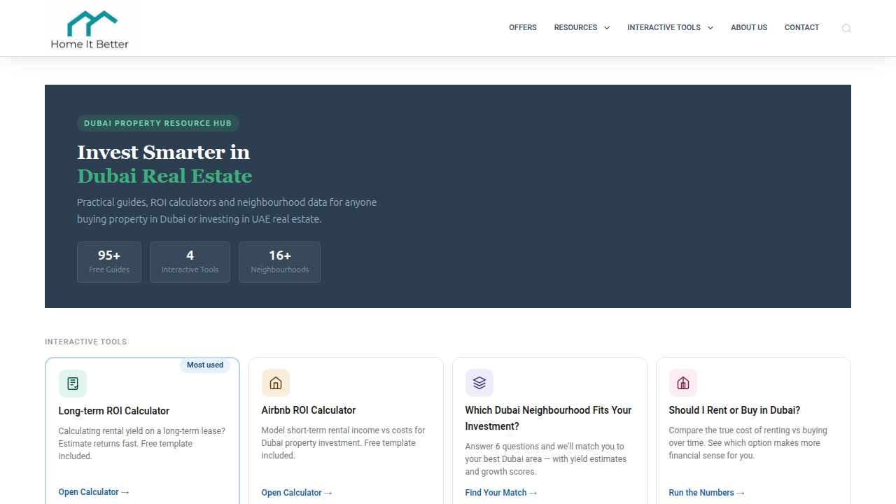 A screenshot of the HomeItBetter website, a resource discussing property inspection and snagging costs in Dubai.