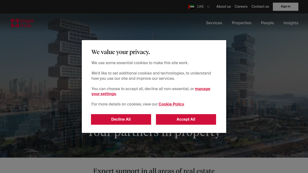Homepage of Knight Frank UAE, a leading source for residential market reviews.