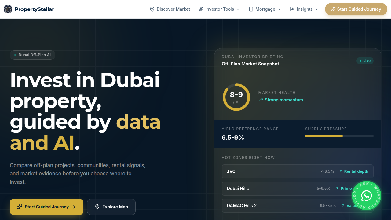 Screenshot of Property Stellar website, a real estate resource for UAE property news and listings.