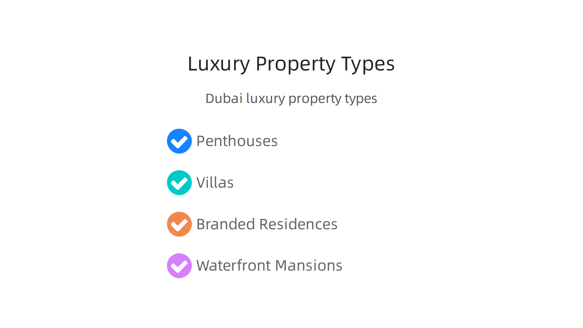 An overview of the distinct luxury property types available in Dubai, catering to diverse preferences.