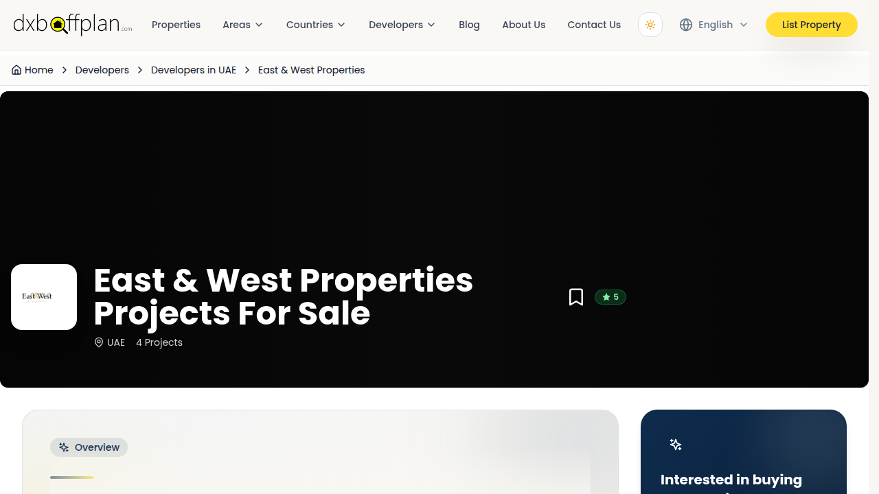 Dxboffplan.com provides details on East & West Properties projects available for sale in Dubai.