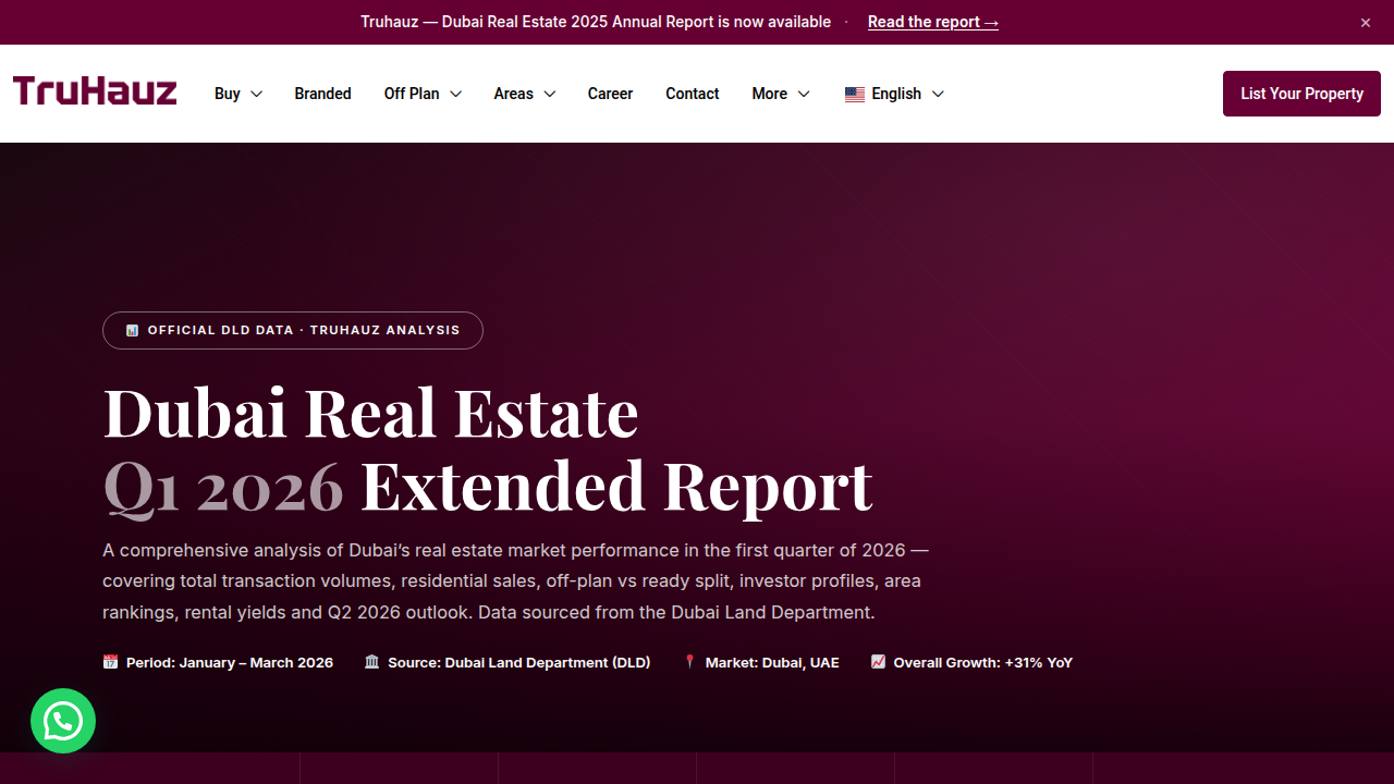 TruHauz's Q1 2026 report offers market insights into Dubai's real estate, including rental yields.